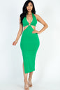 Cut-out Halter Neck Double Back Tie Split Thigh Midi Dress - Capella Apparel