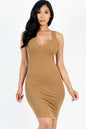 Casual Ribbed Split Neck Bodycon Dress - Capella Apparel