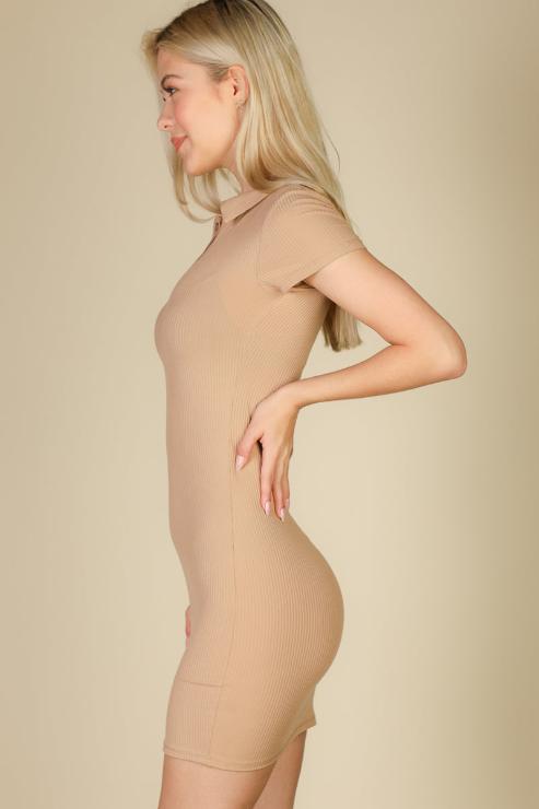 Ribbed Polo Short Sleeve Bodycon Mini Dress - Capella Apparel