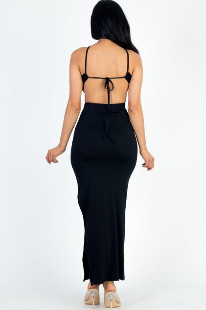 Tie Backless Split Thigh Maxi Dress - Capella Apparel