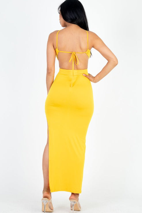 Tie Backless Split Thigh Maxi Dress - Capella Apparel