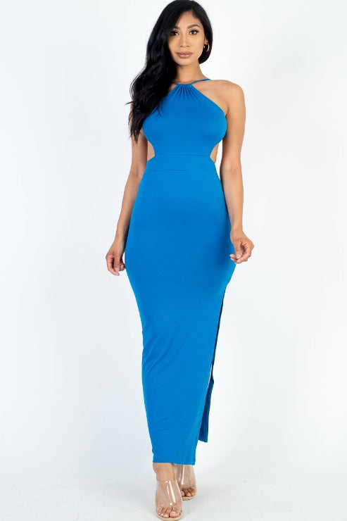 Tie Backless Split Thigh Maxi Dress - Capella Apparel