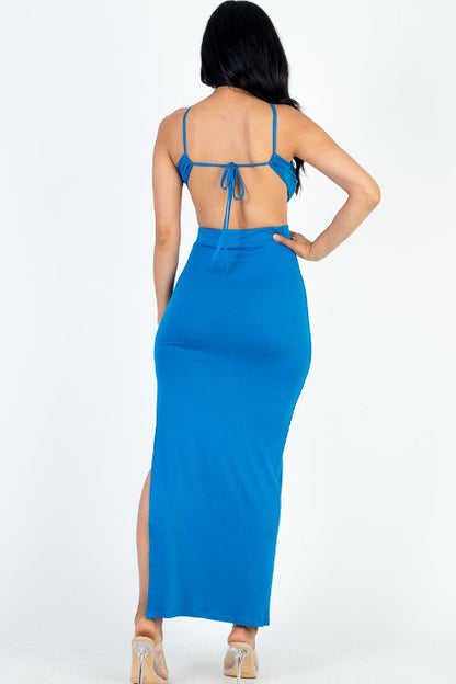 Tie Backless Split Thigh Maxi Dress - Capella Apparel