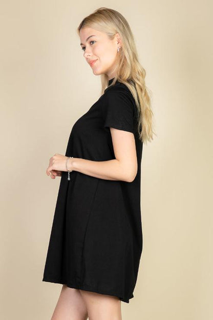 Short Sleeve Crew Neck Tee Shirt Dress - Capella Apparel