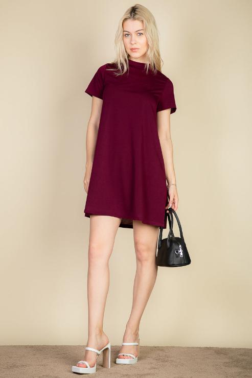 Short Sleeve Crew Neck Tee Shirt Dress - Capella Apparel