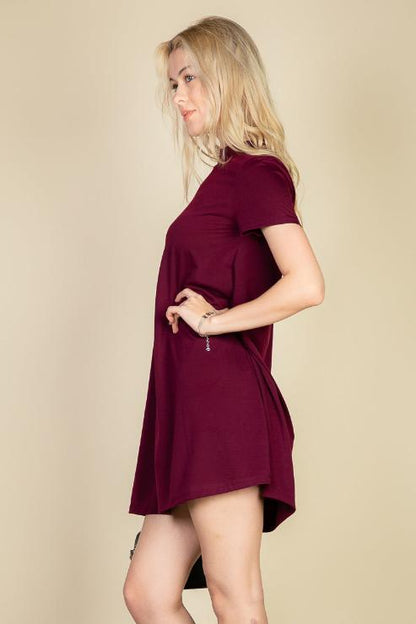 Short Sleeve Crew Neck Tee Shirt Dress - Capella Apparel