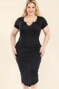 Plus Size Split Neck Bodycon Midi Dress (CAPELLA) - Capella Apparel