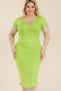 Plus Size Split Neck Bodycon Midi Dress (CAPELLA) - Capella Apparel