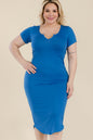 Plus Size Split Neck Bodycon Midi Dress (CAPELLA) - Capella Apparel