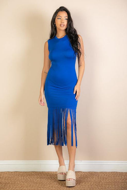 Sleeveless Fringe Midi Dress (CAPELLA) - Capella Apparel