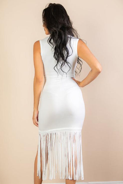 Sleeveless Fringe Midi Dress (CAPELLA) - Capella Apparel