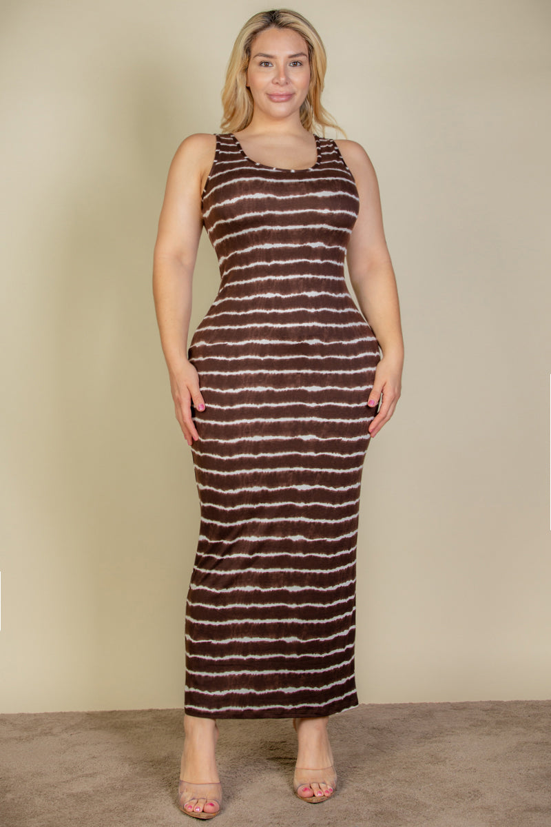 Plus Size Tie Dye Printed Tank Bodycon Maxi Dress (CAPELLA) - Capella Apparel