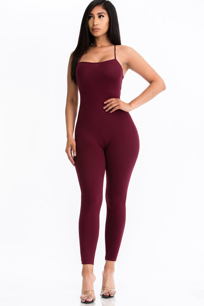 Criss-Cross Open Back Bodycon Jumpsuit - Wholesale Capella Apparel