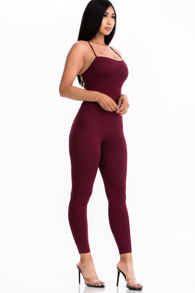 Criss-Cross Open Back Bodycon Jumpsuit - Wholesale Capella Apparel