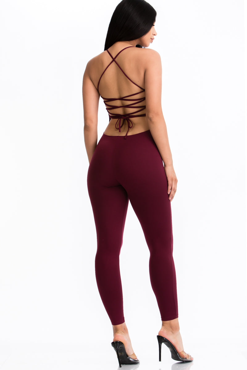 Criss-Cross Open Back Bodycon Jumpsuit - Wholesale Capella Apparel