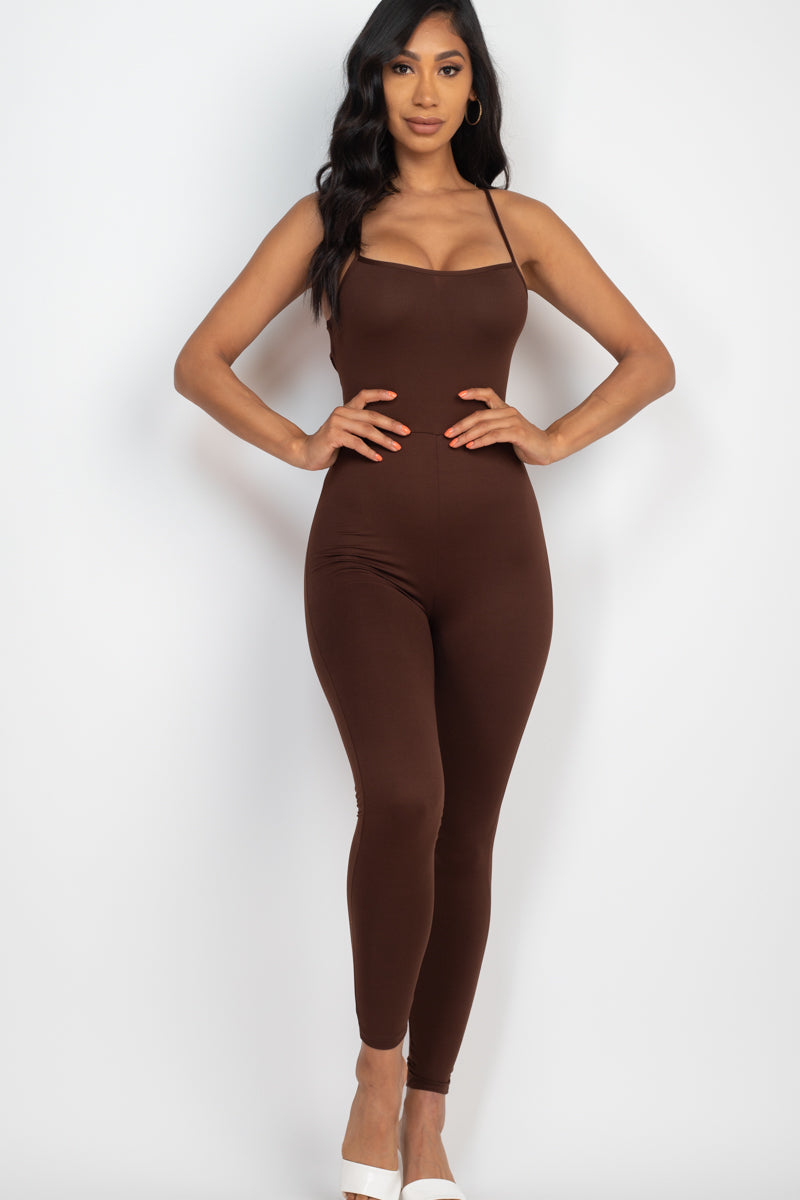 Criss-Cross Open Back Bodycon Jumpsuit - Wholesale Capella Apparel