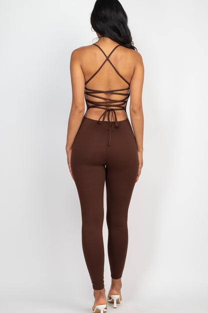 Criss-Cross Open Back Bodycon Jumpsuit - Wholesale Capella Apparel