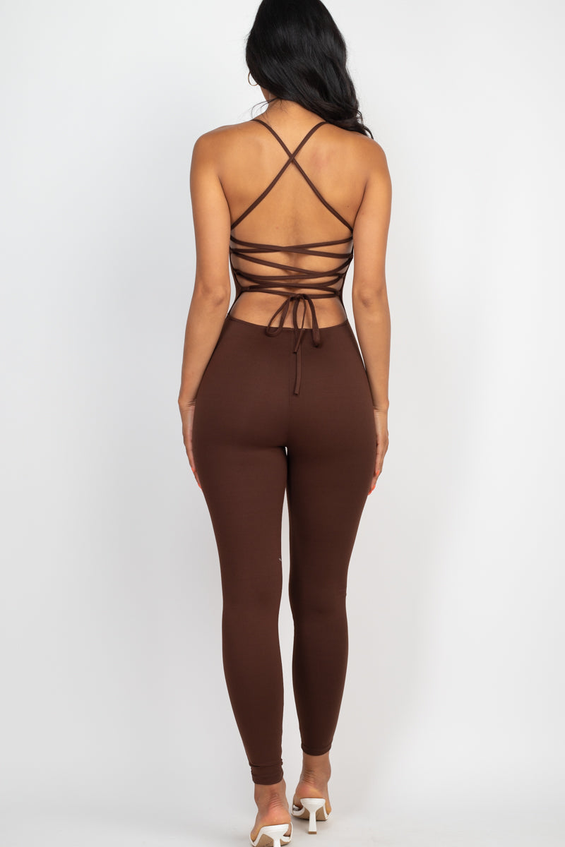 Criss-Cross Open Back Bodycon Jumpsuit (CAPELLA) - Capella Apparel