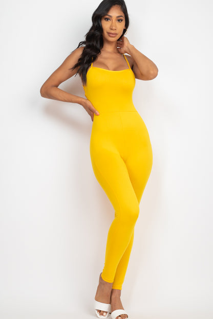 Criss-Cross Open Back Bodycon Jumpsuit - Wholesale Capella Apparel