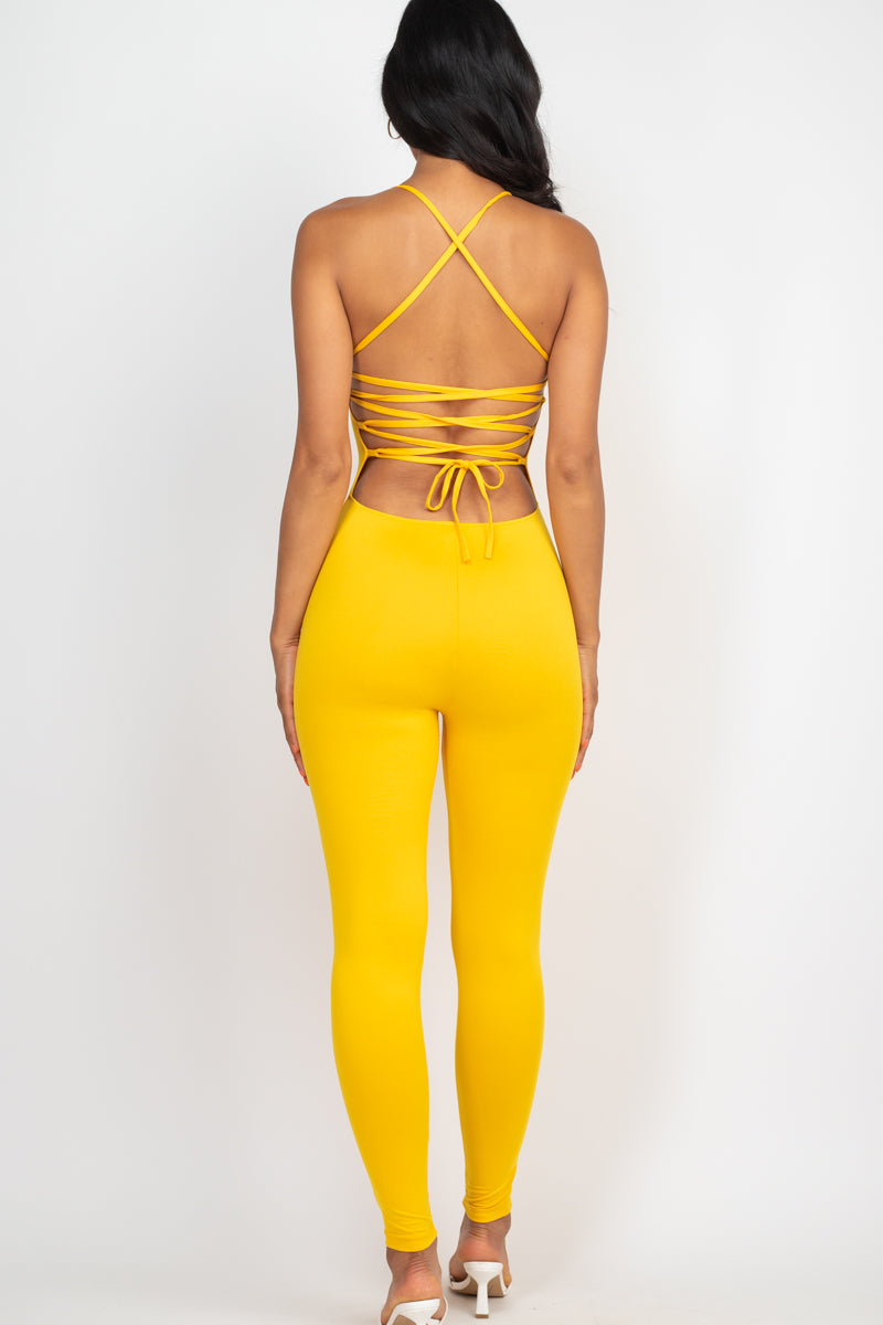 Criss-Cross Open Back Bodycon Jumpsuit - Wholesale Capella Apparel