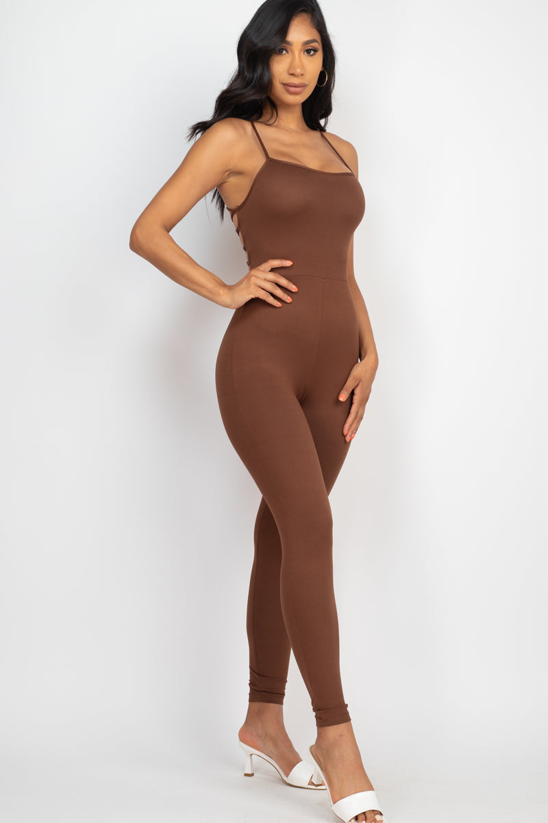 Criss-Cross Open Back Bodycon Jumpsuit - Wholesale Capella Apparel