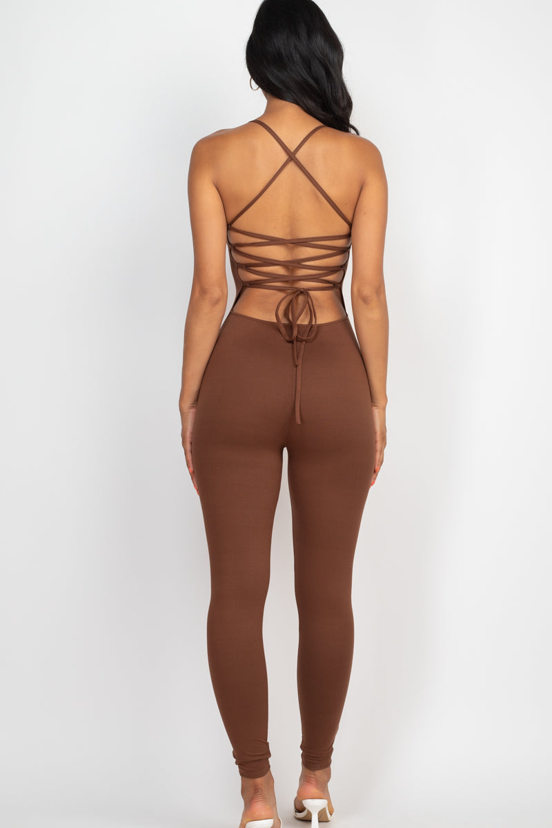 Criss-Cross Open Back Bodycon Jumpsuit - Wholesale Capella Apparel