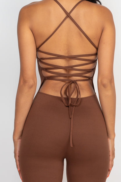 Criss-Cross Open Back Bodycon Jumpsuit - Wholesale Capella Apparel