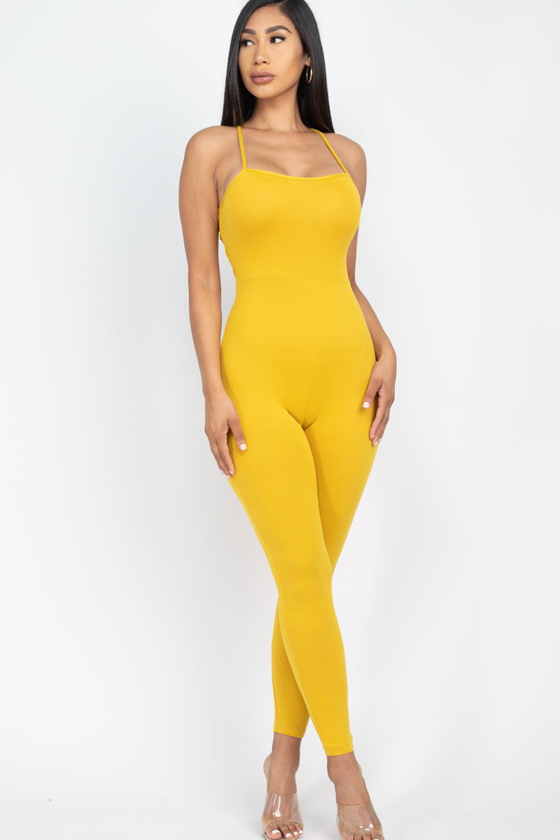 Criss-Cross Open Back Bodycon Jumpsuit - Wholesale Capella Apparel