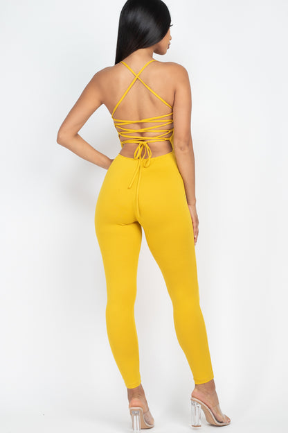 Criss-Cross Open Back Bodycon Jumpsuit - Wholesale Capella Apparel