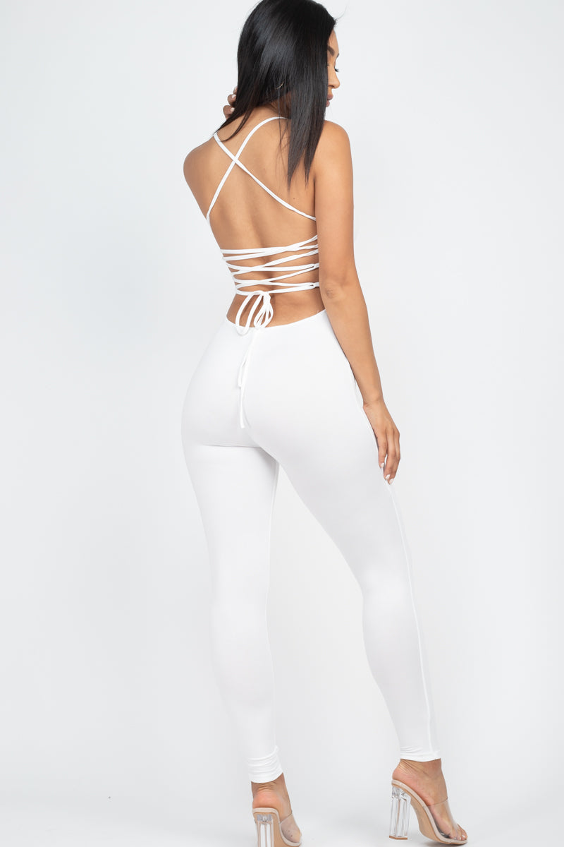 Criss-Cross Open Back Bodycon Jumpsuit - Wholesale Capella Apparel