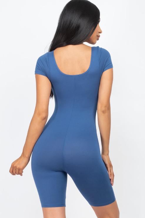 Short Sleeve Scoop Neck Bodycon Romper (CAPELLA) - Capella Apparel