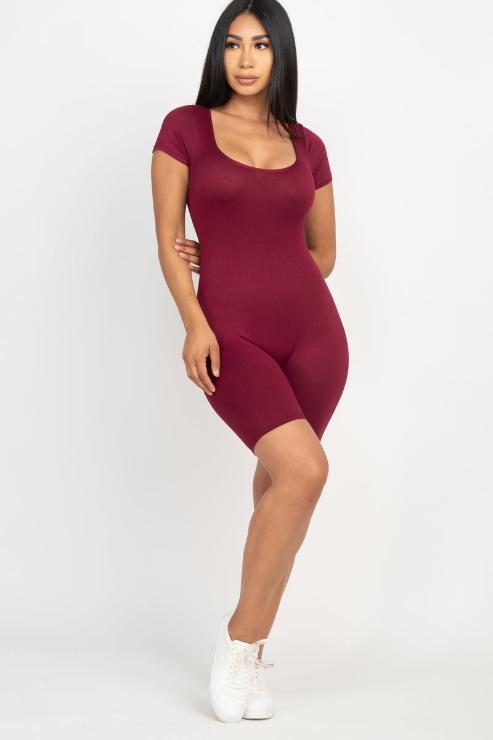 Short Sleeve Scoop Neck Bodycon Romper (CAPELLA) - Capella Apparel