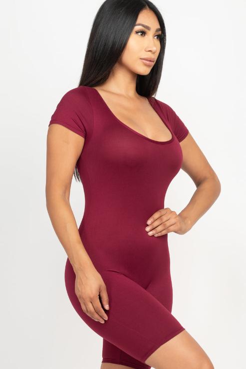 Short Sleeve Scoop Neck Bodycon Romper (CAPELLA) - Capella Apparel