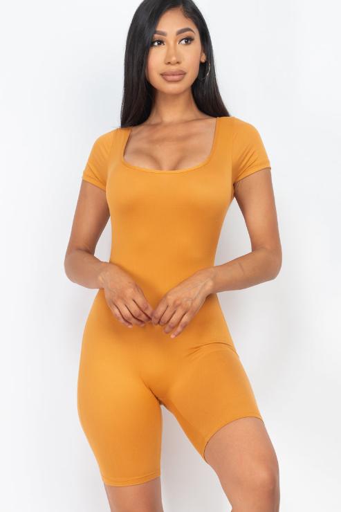 Short Sleeve Scoop Neck Bodycon Romper (CAPELLA) - Capella Apparel