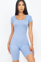 Short Sleeve Scoop Neck Bodycon Romper (CAPELLA) - Capella Apparel