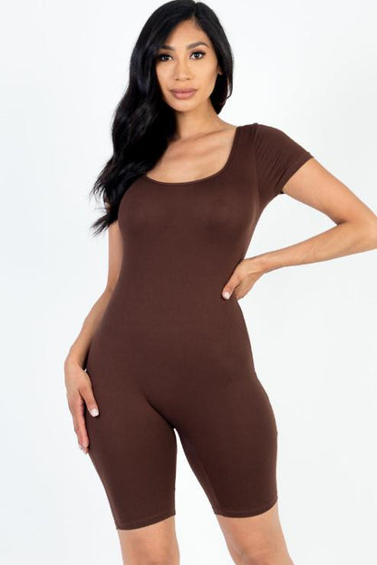 Short Sleeve Scoop Neck Bodycon Romper (CAPELLA) - Capella Apparel