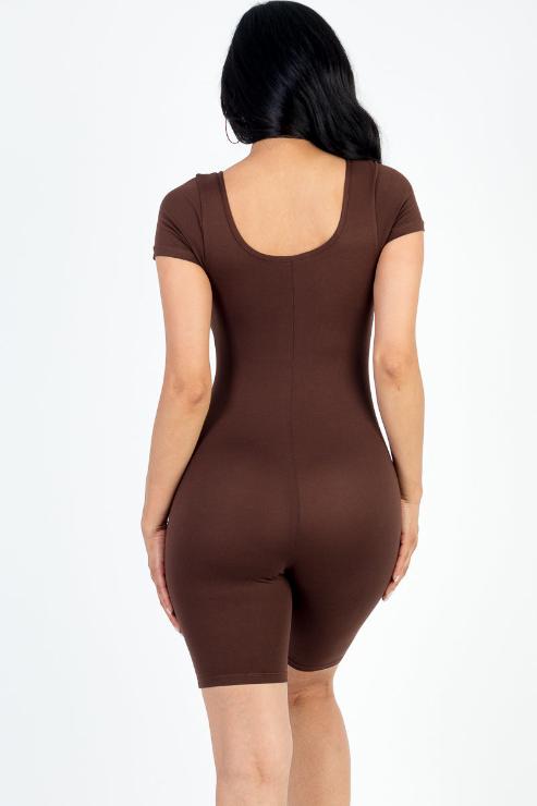 Short Sleeve Scoop Neck Bodycon Romper (CAPELLA) - Capella Apparel