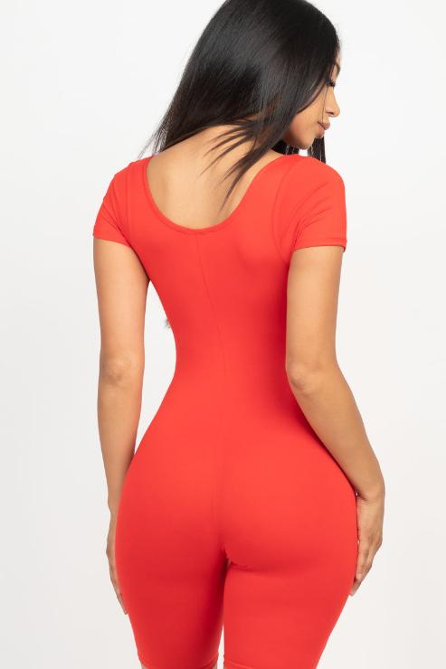 Short Sleeve Scoop Neck Bodycon Romper