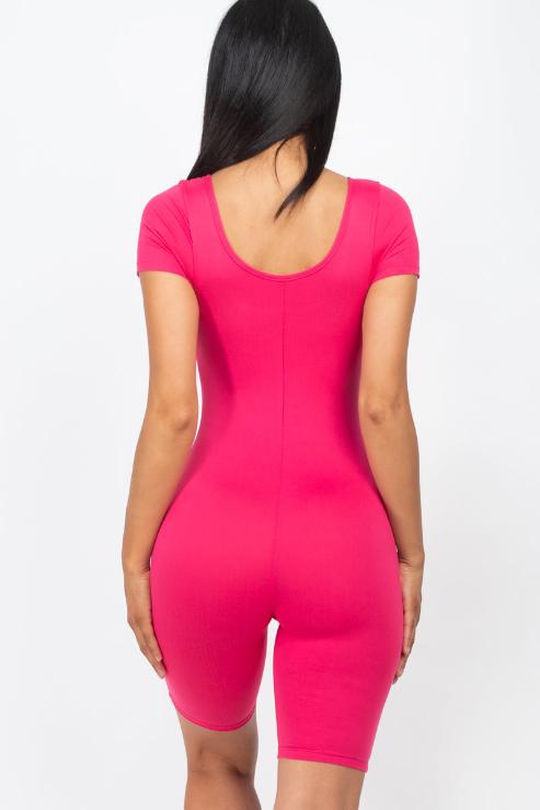 Short Sleeve Scoop Neck Bodycon Romper (CAPELLA) - Capella Apparel