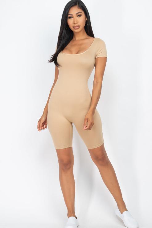 Short Sleeve Scoop Neck Bodycon Romper