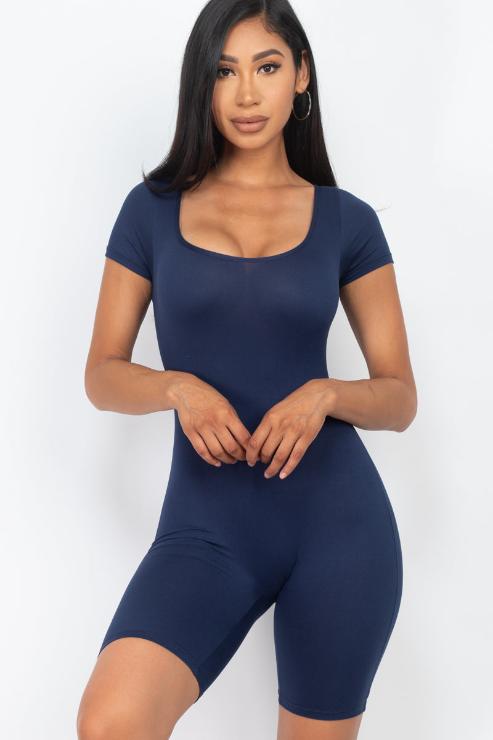 Short Sleeve Scoop Neck Bodycon Romper