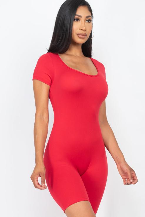 Short Sleeve Scoop Neck Bodycon Romper (CAPELLA) - Capella Apparel