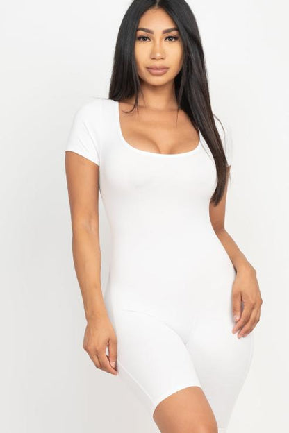 Short Sleeve Scoop Neck Bodycon Romper (CAPELLA) - Capella Apparel