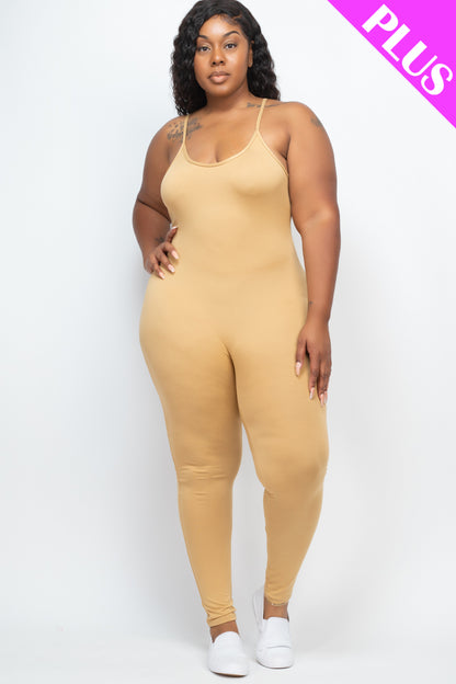 Plus Size Solid Bodycon Cami Jumpsuit - Wholesale Capella Apparel