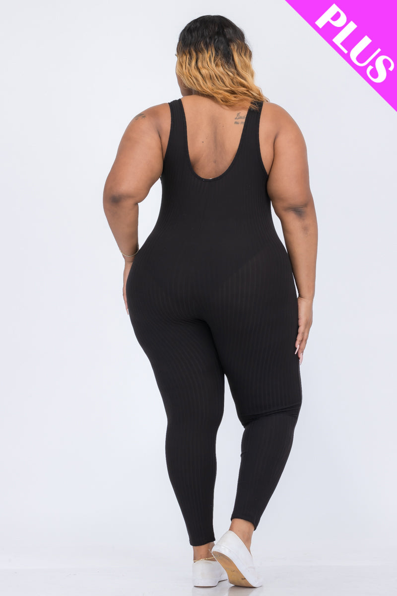 Plus Ribbed Scoop Neck Bodycon Jumpsuit - Wholesale Capella Apparel