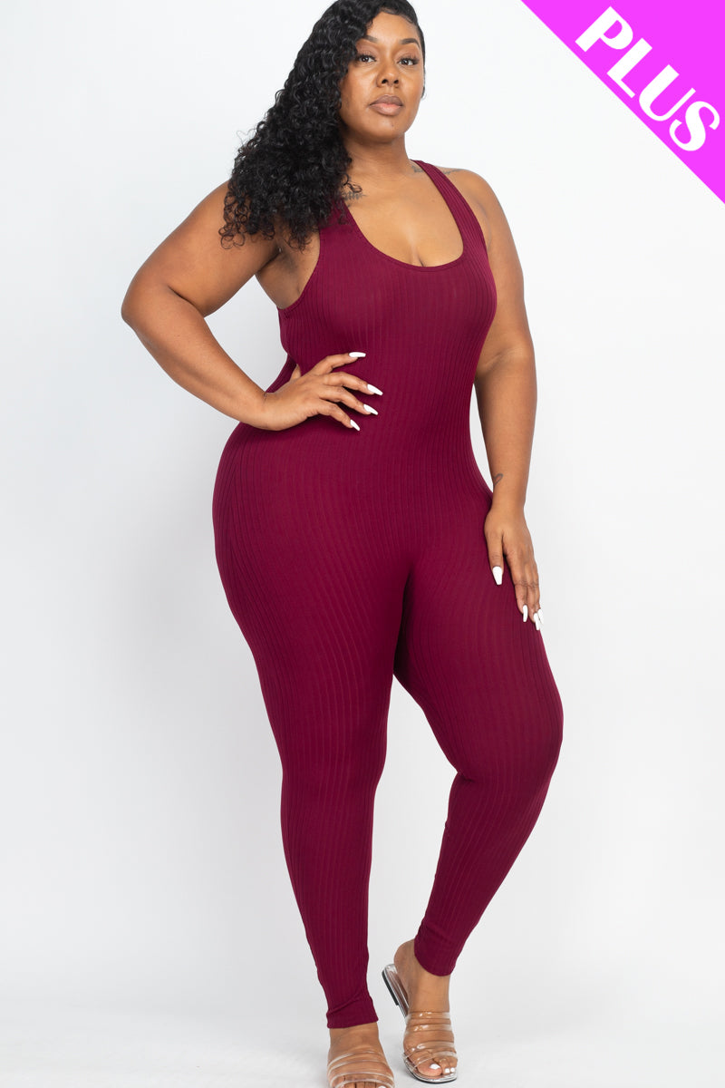 Plus Ribbed Scoop Neck Bodycon Jumpsuit - Wholesale Capella Apparel