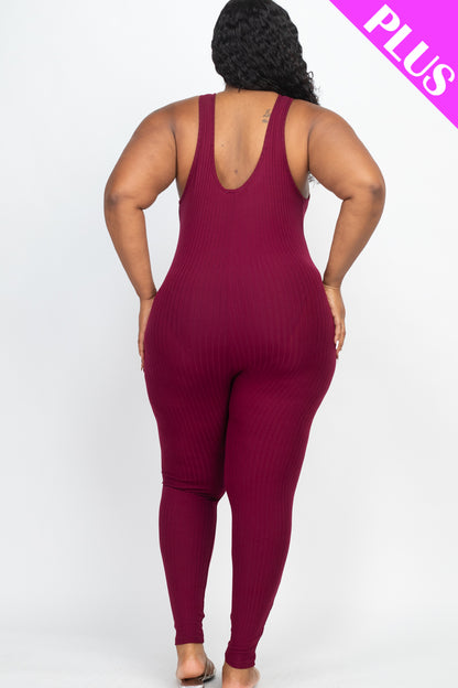 Plus Ribbed Scoop Neck Bodycon Jumpsuit - Wholesale Capella Apparel