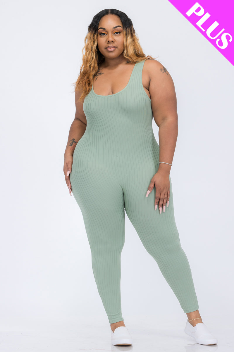 Plus Ribbed Scoop Neck Bodycon Jumpsuit - Wholesale Capella Apparel