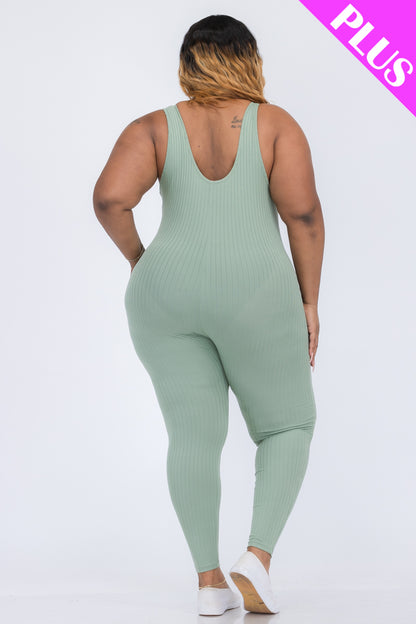 Plus Ribbed Scoop Neck Bodycon Jumpsuit - Wholesale Capella Apparel