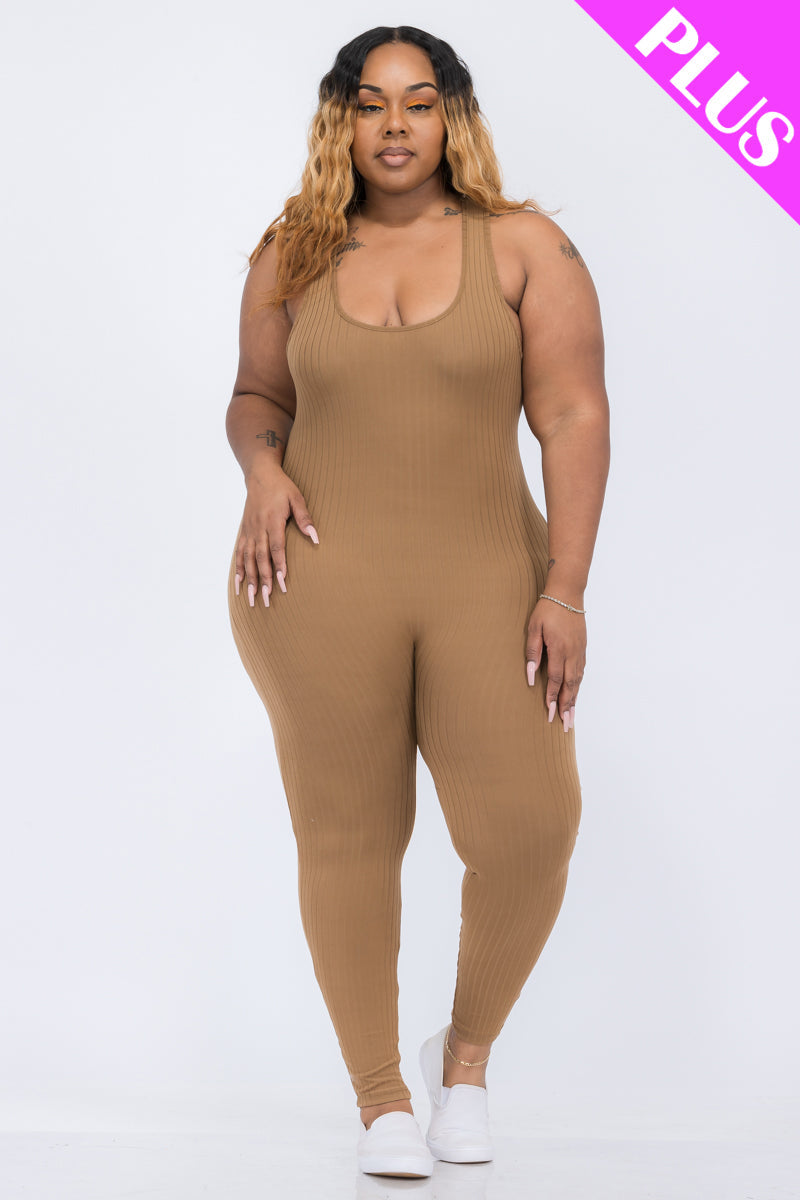 Plus Ribbed Scoop Neck Bodycon Jumpsuit (CAPELLA) - Capella Apparel